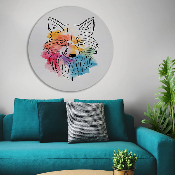 Abstracte Vos in Kleurrijke Aquarel aluminium muurcirkel