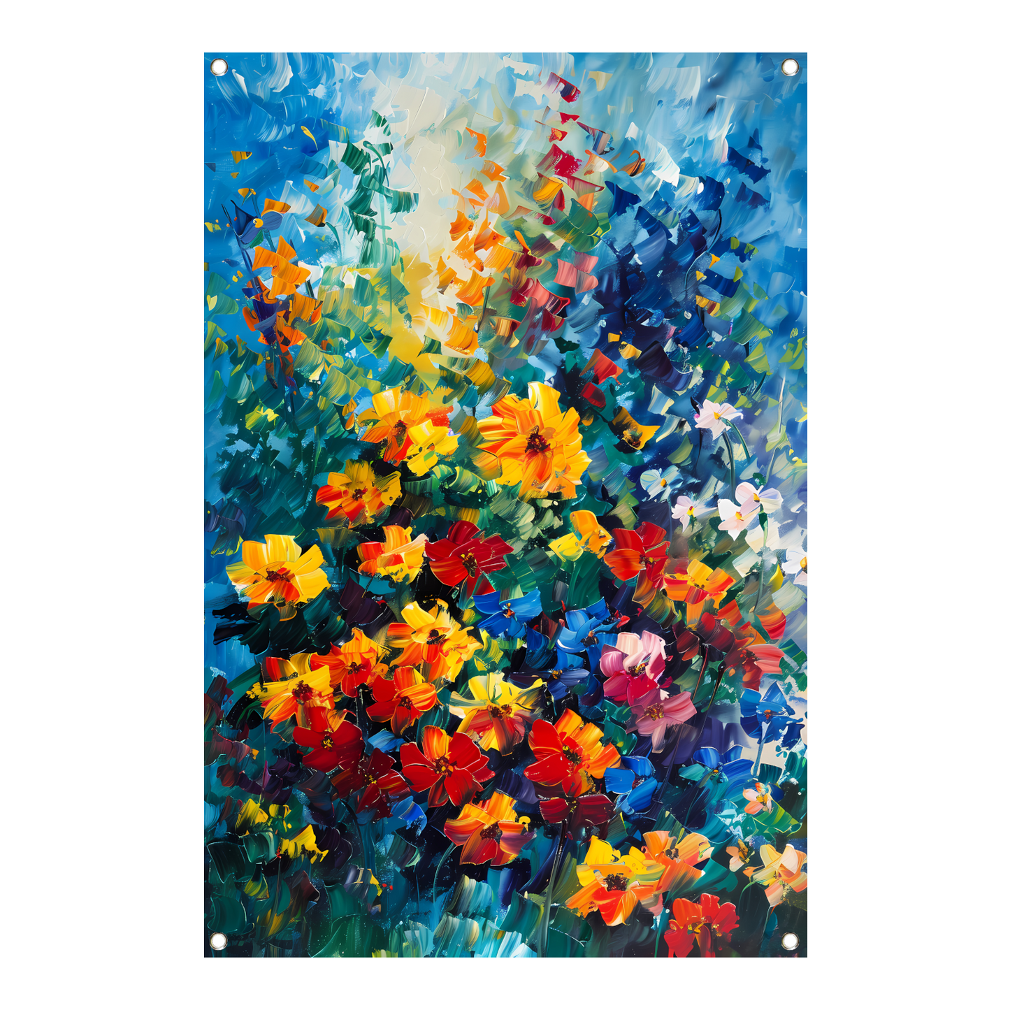 Kleurrijke abstracte bloemenveld schilderij tuinposter