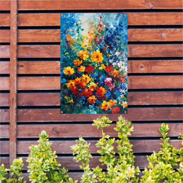 Kleurrijke abstracte bloemenveld schilderij tuinposter