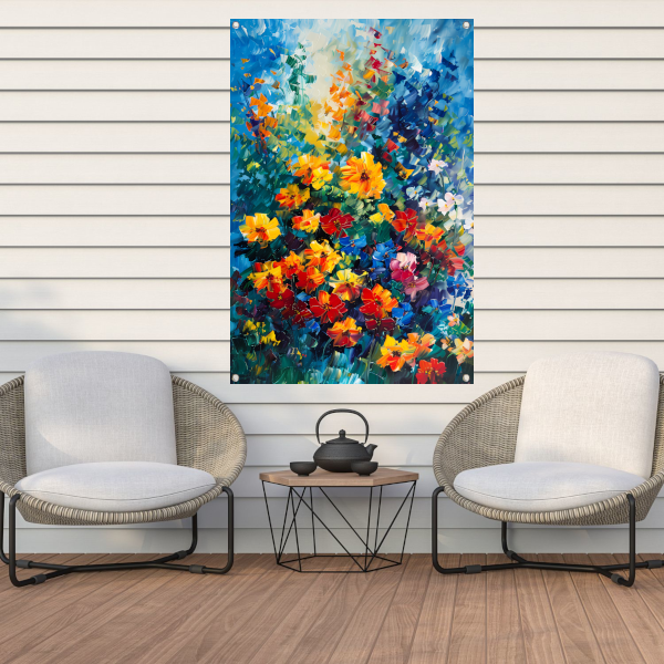 Kleurrijke abstracte bloemenveld schilderij tuinposter