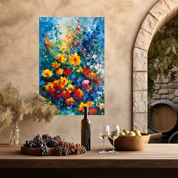 Kleurrijke abstracte bloemenveld schilderij tuinposter