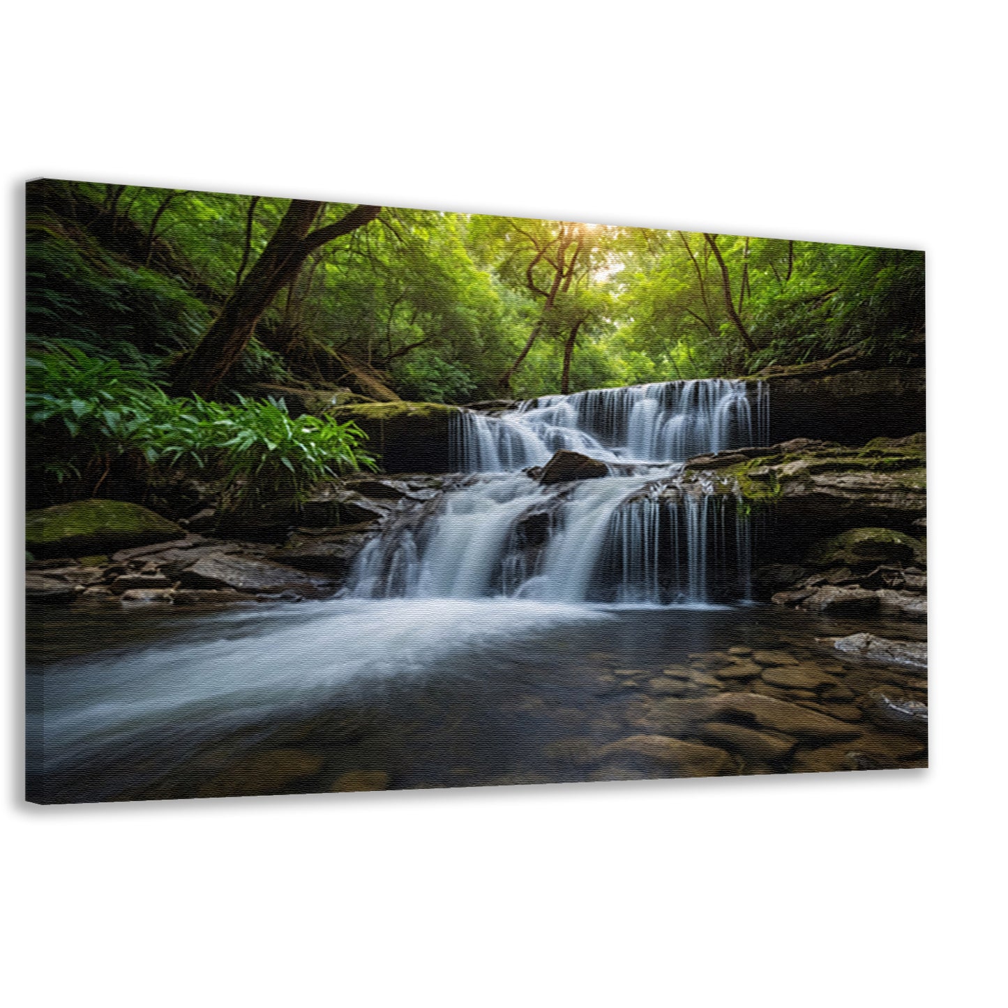 Serene waterval in weelderig groen bos canvas