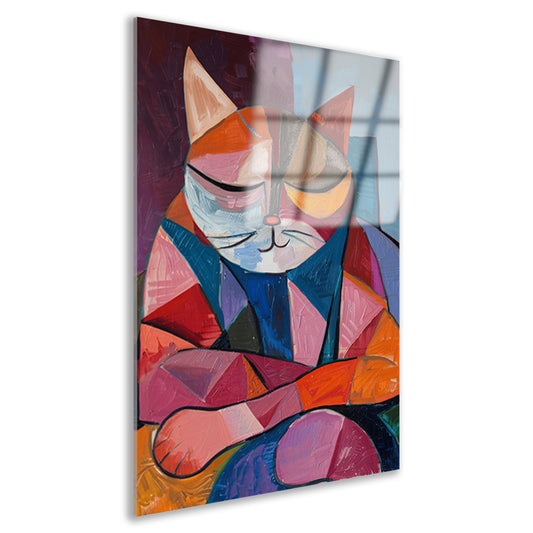 Kubistische Kat in Warme Kleuren acrylglas