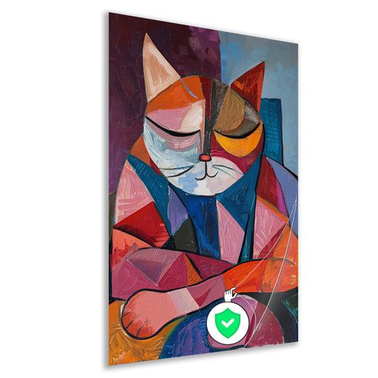 Kubistische Kat in Warme Kleuren poster