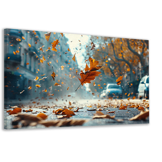 Herfstbladeren in stadsstraat canvas