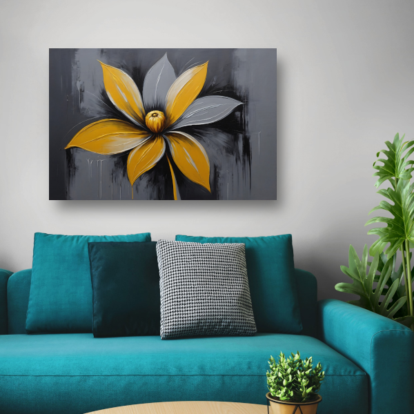 Abstracte Gouden Bloesem op Grijs Canvas canvas met baklijst