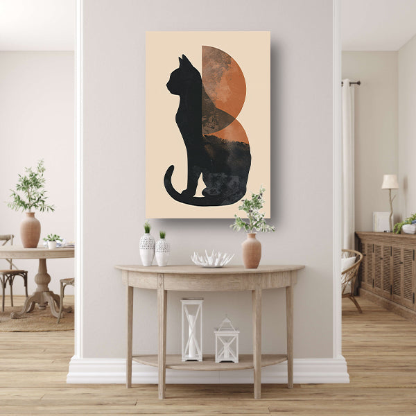 Minimalistische Kat en Maan in Aardetinten poster