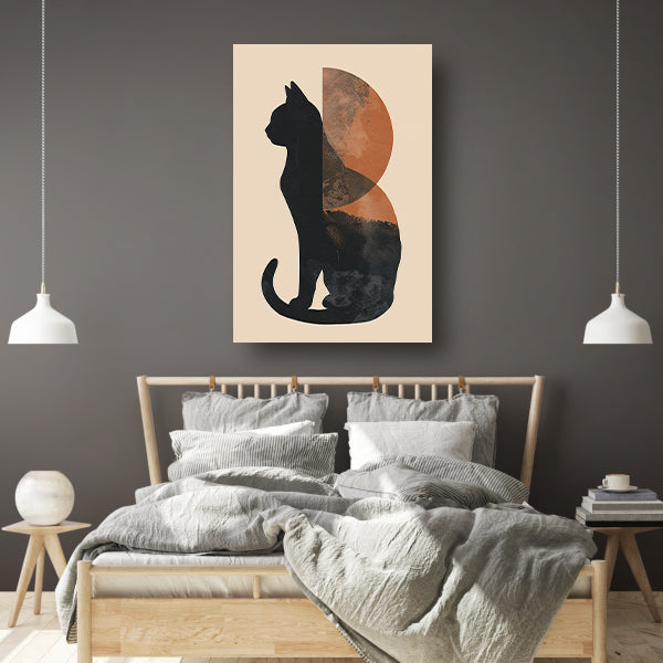 Minimalistische Kat en Maan in Aardetinten poster