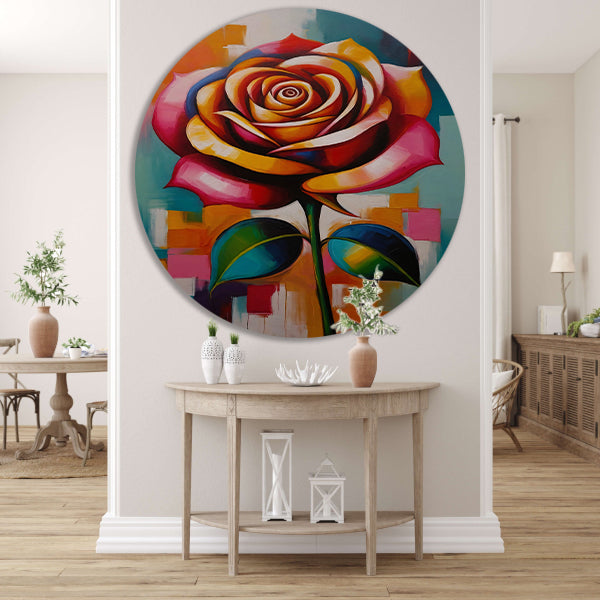 Dynamische Moderne Abstracte Kleurrijke Roos aluminium muurcirkel