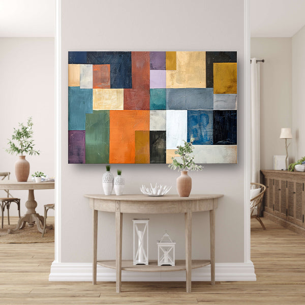 Kleurrijke abstracte vlakken met lijnen poster
