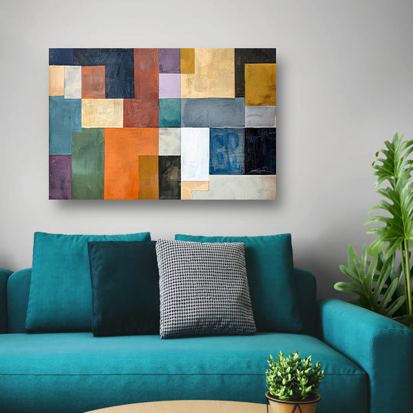 Kleurrijke abstracte vlakken met lijnen poster