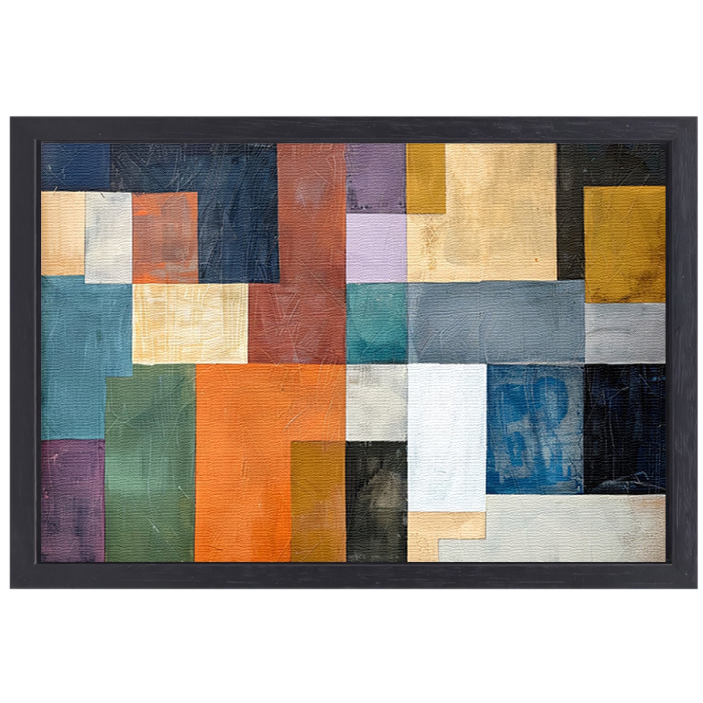 Kleurrijke abstracte vlakken met lijnen canvas met baklijst