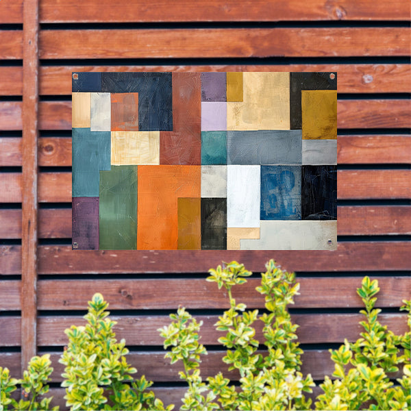 Kleurrijke abstracte vlakken met lijnen tuinposter