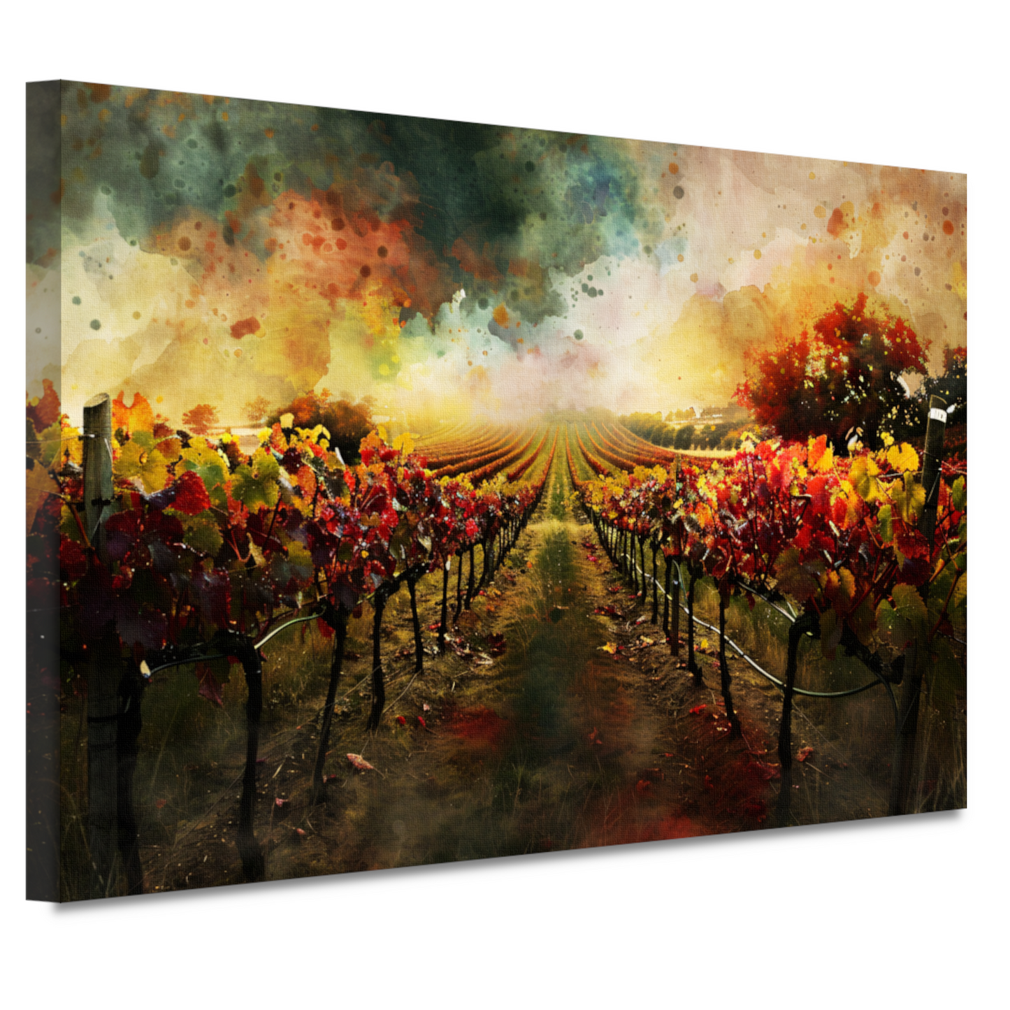 Herfstzonsondergang in levendige wijngaard canvas