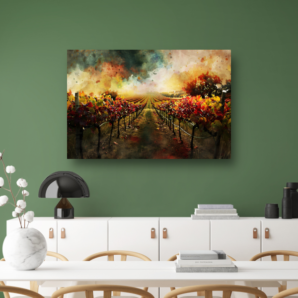 Herfstzonsondergang in levendige wijngaard canvas