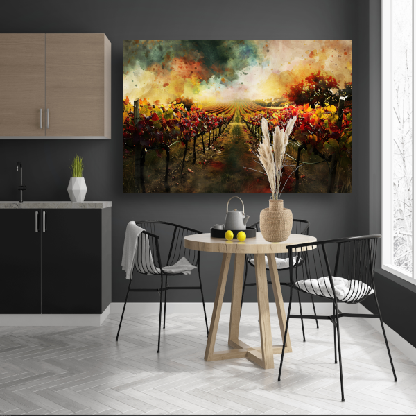 Herfstzonsondergang in levendige wijngaard canvas