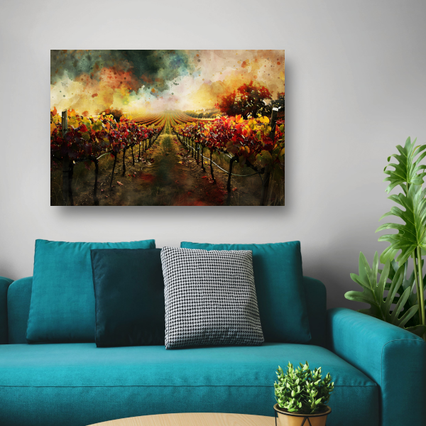 Herfstzonsondergang in levendige wijngaard canvas