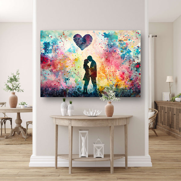 Liefde omhuld in abstracte kleuren canvas