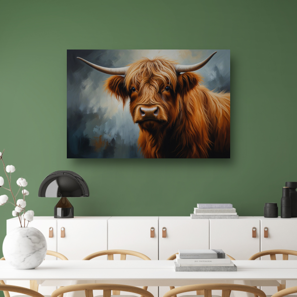 Schotse Hooglander Portret in Olieverf canvas met baklijst