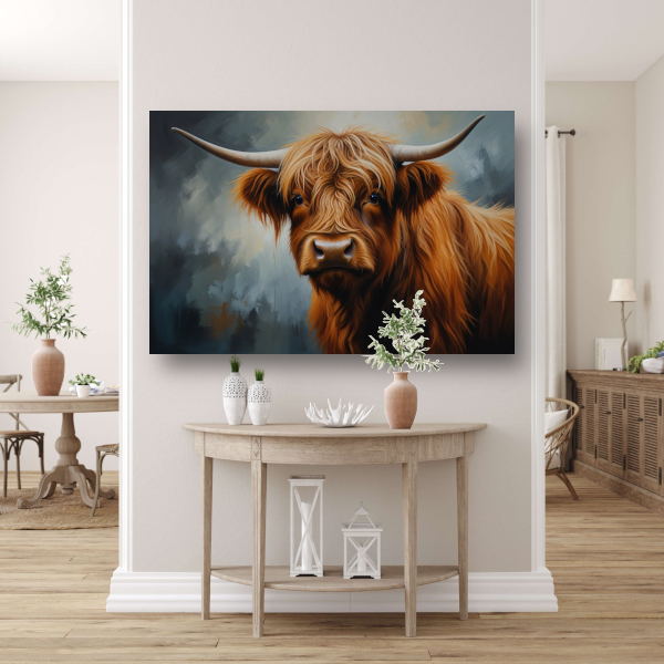 Schotse Hooglander Portret in Olieverf canvas met baklijst