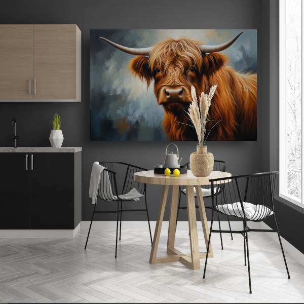 Schotse Hooglander Portret in Olieverf canvas met baklijst