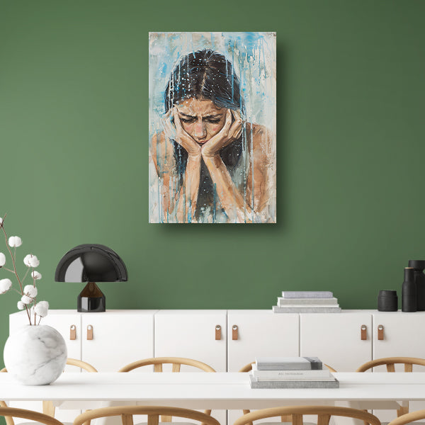 Emotionele vrouw geschilderd in aquarel canvas