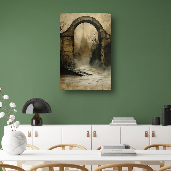 Mystiek verlaten landschap met oude brug acrylglas