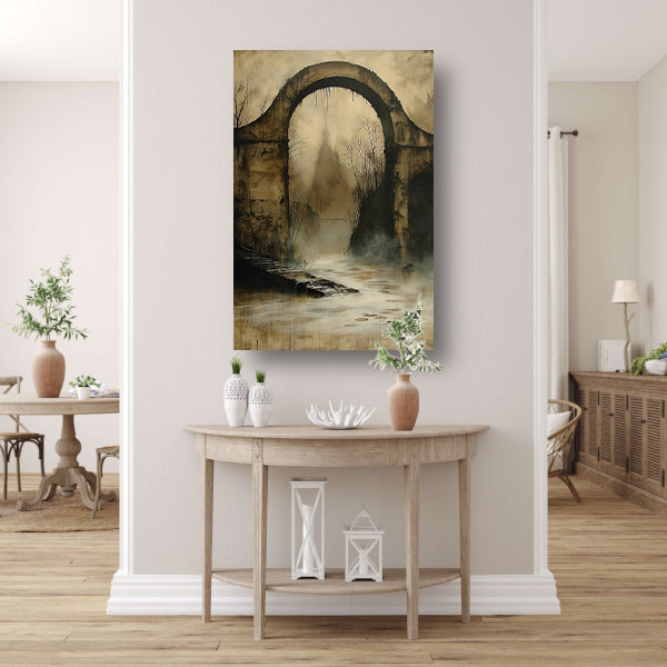 Mystiek verlaten landschap met oude brug canvas met baklijst