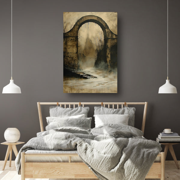 Mystiek verlaten landschap met oude brug acrylglas