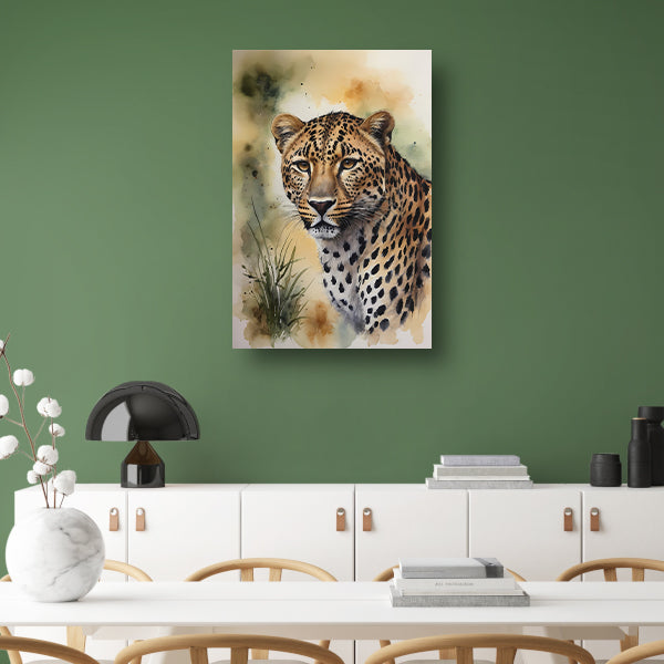 Alert Luipaard in Warme Aquarel Tinten poster
