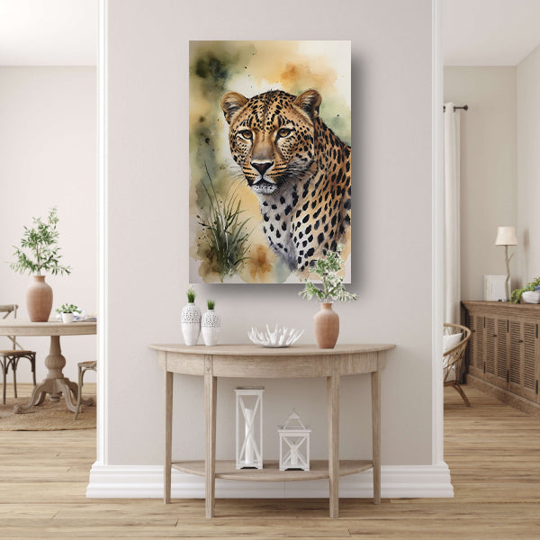 Alert Luipaard in Warme Aquarel Tinten canvas