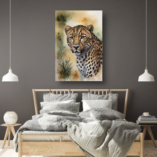 Alert Luipaard in Warme Aquarel Tinten canvas