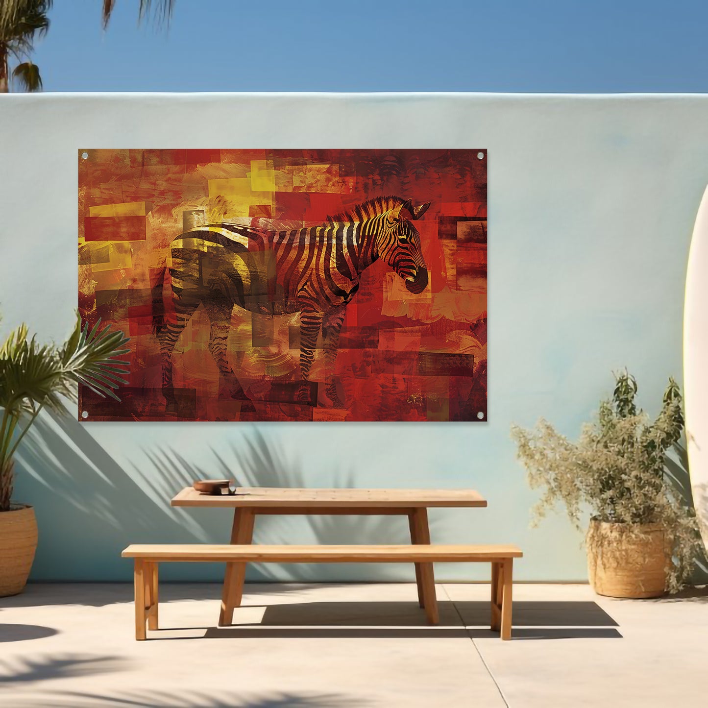 Kleurrijk abstract schilderij van een zebra tuinposter