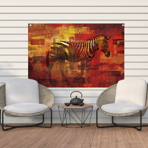 Kleurrijk abstract schilderij van een zebra tuinposter