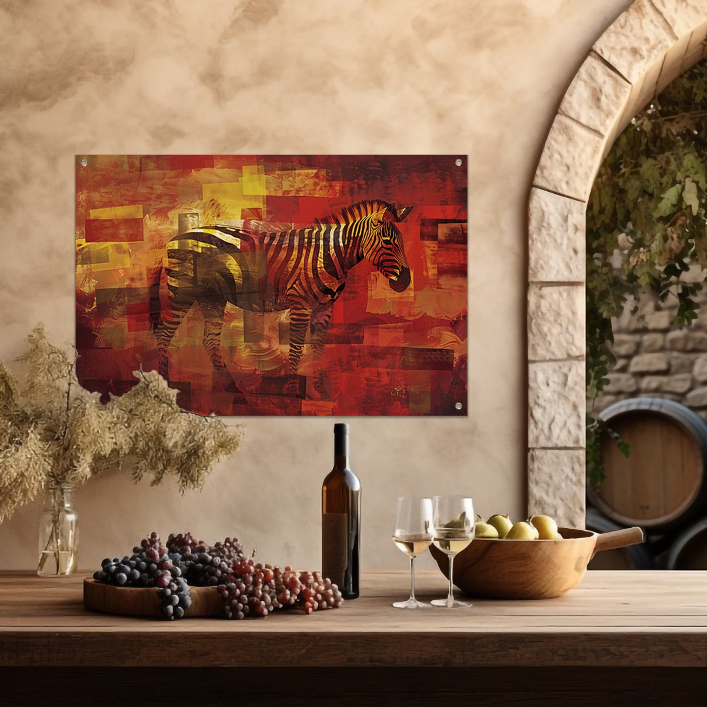 Kleurrijk abstract schilderij van een zebra tuinposter