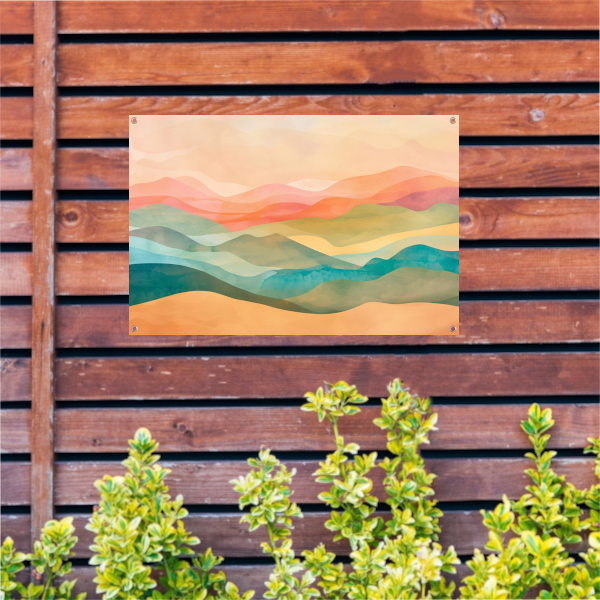Abstracte heuvels in levendige kleurencombinatie tuinposter