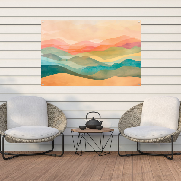 Abstracte heuvels in levendige kleurencombinatie tuinposter