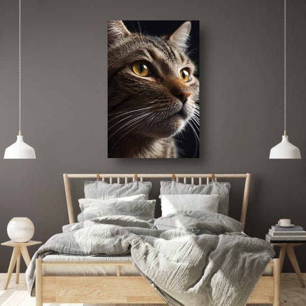 Diepgaande blik van een bruine kat canvas met baklijst