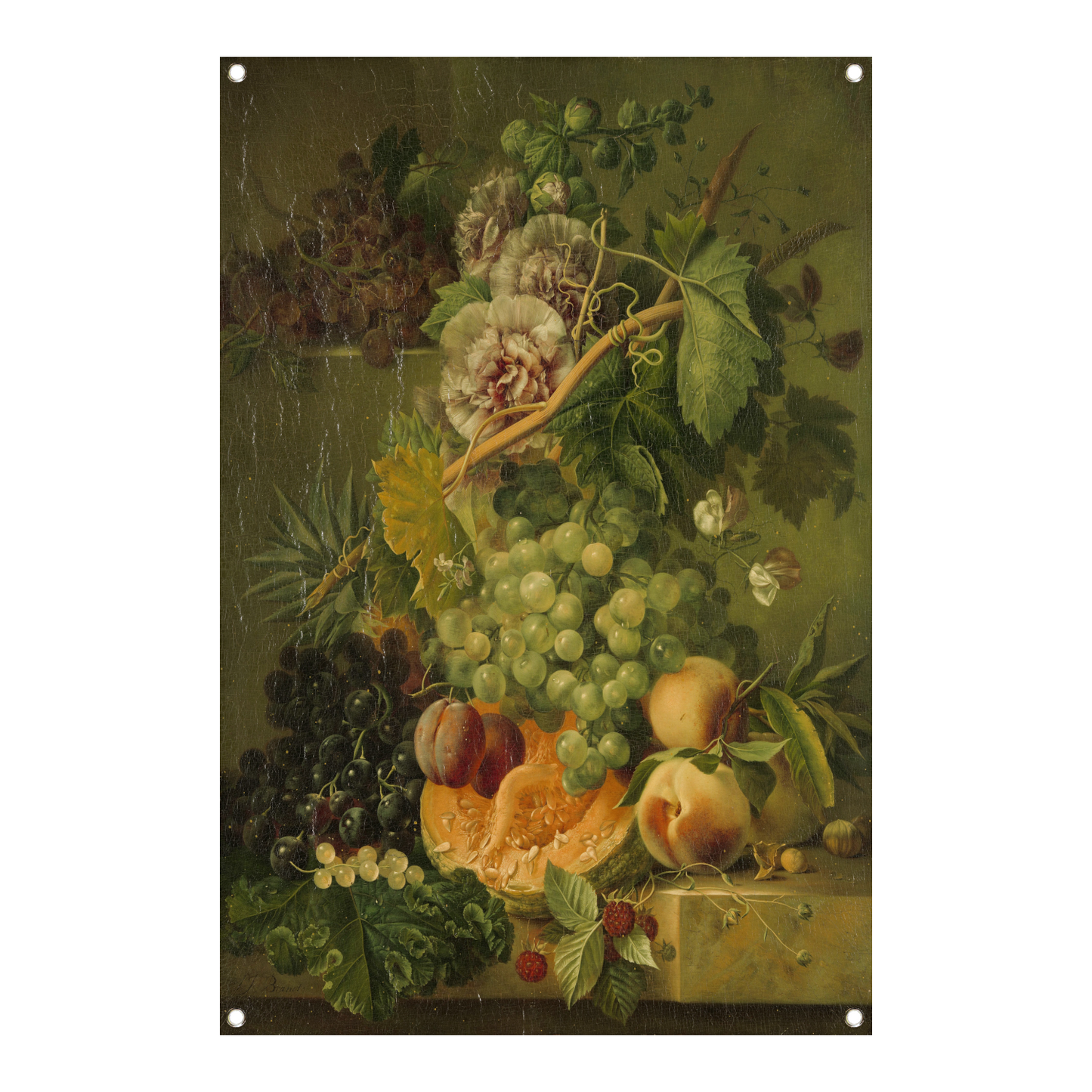 Stilleven van bloemen en vruchten - Albertus Jonas Brandt tuinposter