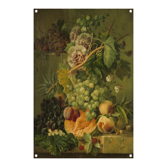Stilleven van bloemen en vruchten - Albertus Jonas Brandt tuinposter