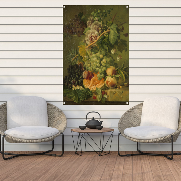 Stilleven van bloemen en vruchten - Albertus Jonas Brandt tuinposter