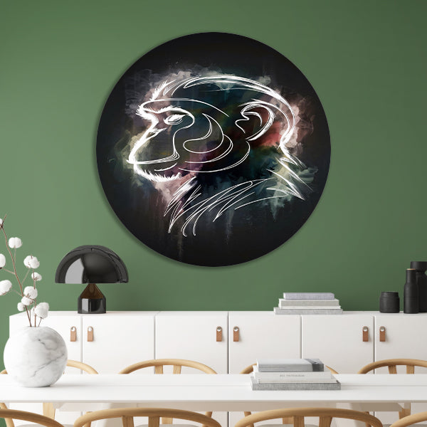 Abstracte aap lijnenspel in kleur aluminium muurcirkel
