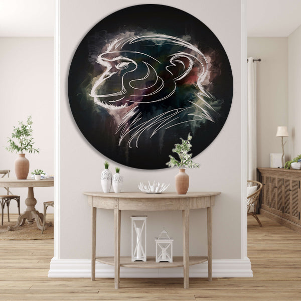 Abstracte aap lijnenspel in kleur aluminium muurcirkel