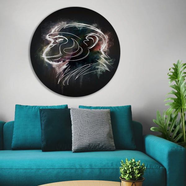 Abstracte aap lijnenspel in kleur aluminium muurcirkel