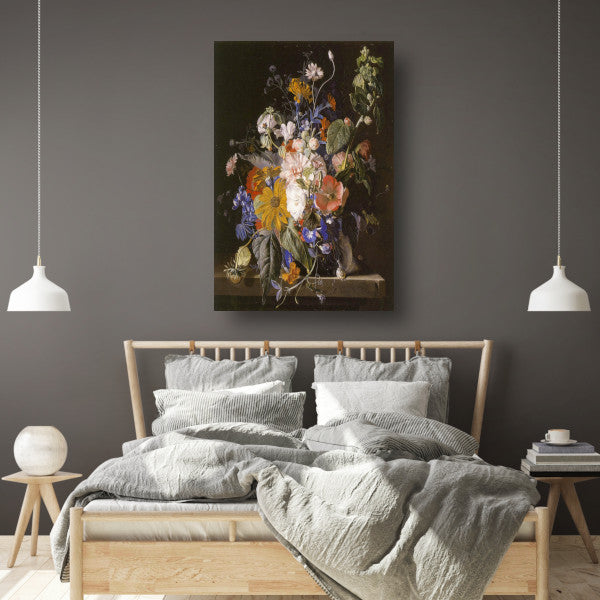 Bloemstilleven en slakken op een stenen richel - Jan van Huysum poster