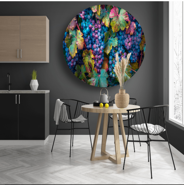 Druiven op wijnstok aluminium muurcirkel