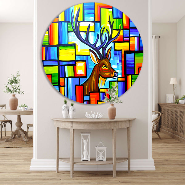 Kleurrijk kubistisch schilderij van een hert forex muurcirkel