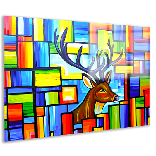 Kleurrijk kubistisch schilderij van een hert acrylglas