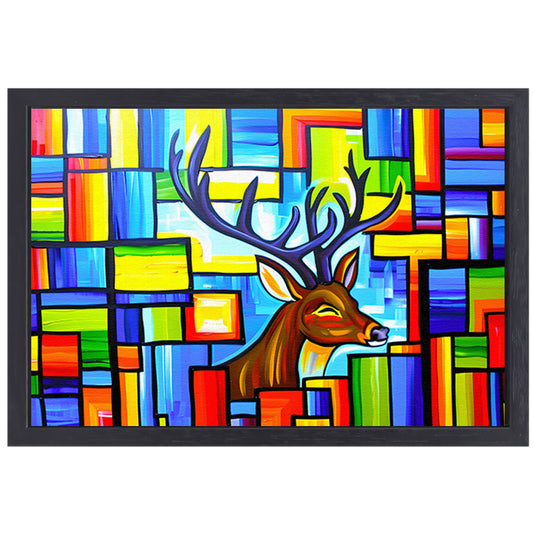 Kleurrijk kubistisch schilderij van een hert canvas met baklijst