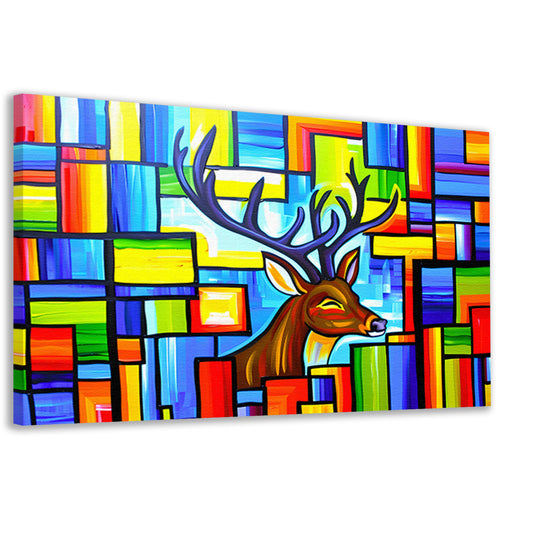 Kleurrijk kubistisch schilderij van een hert canvas
